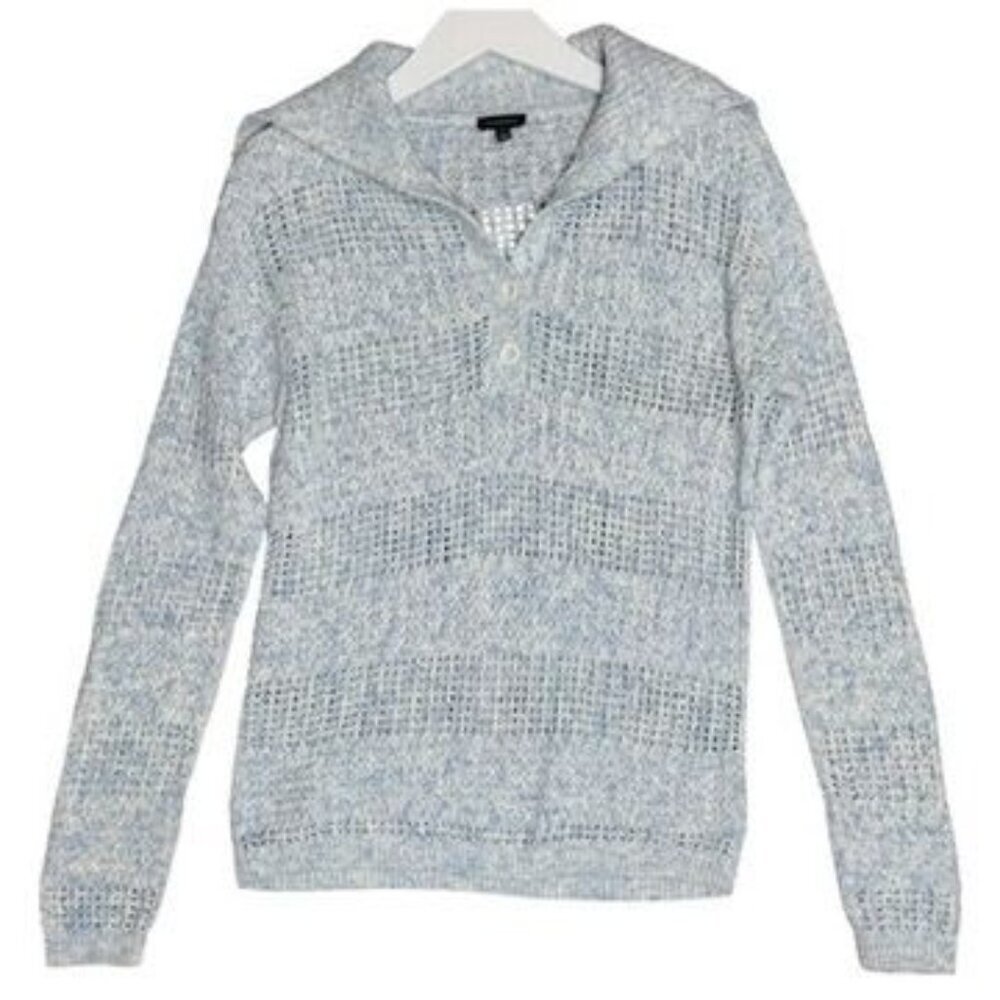 Talbots Knit Sweater Blue White Crochet Knit Sailor Collar Long Sleeve Size XS